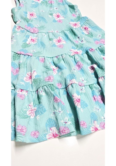 Çiçekli Kız Çocuk Elbise St09119 Turkuaz