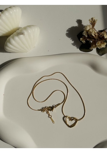 Çelik Kalp Figürlü Basic Kadın Kolye Altın Love Harmony - Gold Sevgililer Günü Hediyesi Altın