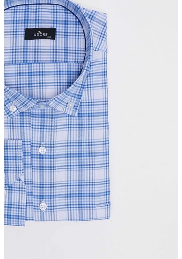 Tudors Büyük Beden Düğmeli Yaka Kareli Pamuklu Erkek Gömlek-31471-çok Renkli Çok Renkli