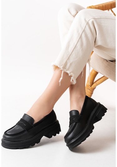 Mengü 746-759 Siyah Günlük Yüksek Tabanlı Loafer Ayakkabı 001