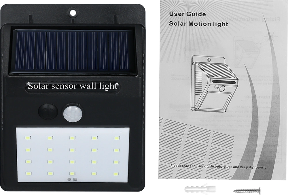 Folinda Solar Geri Çalışan Pır Hareket Sensörlü Led Duvar Lambası, 20 Led 6000k Beyaz Işık, Ip65 Su Geçirmez, Bahçe/ev Cephesi Aydınlatması 2 Tipten Rastgele Gönderilir Siyah