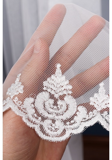 Grek Etek Nakış İşlemeli Damask Desen Tül Perde