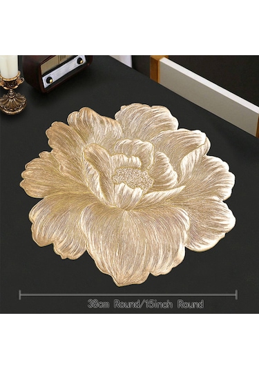Suntek 6 Adet Çiçek Placemat Pvc Batı Tatil Tezgahı Mutfak Altın Altın