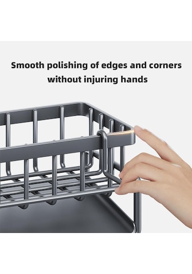 Gri 1 Adet Kendinden Boşaltmalı Lavabo Rafı Paslanmaz Çelik Mutfak Lavabo Drenajı Raf Sabun Sünger Tutucu Mutfak Lavabo Organizatör