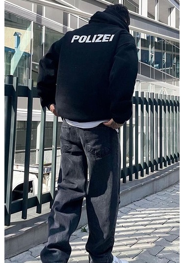 Polizei Sırt Baskılı Sweatshirt Siyah