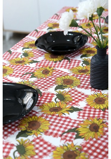 Sufre Sıvı Geçirmez Masa Örtüsü Sofra Bezi Sofra Örtüsü Piknik Örtüsü Ayçiçeği Kırmızı