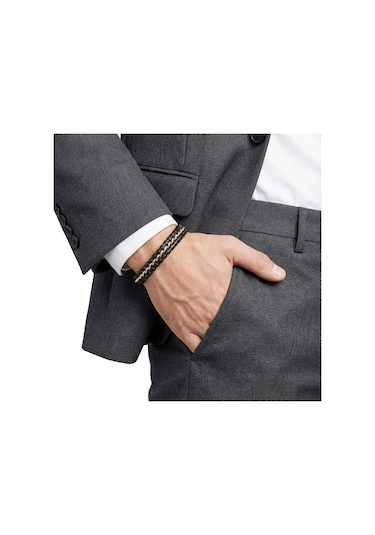 Moncuk Design Sarı Zincir Ve Deri Dolama Çelik Bileklik 33514b2d3 Çok Renkli