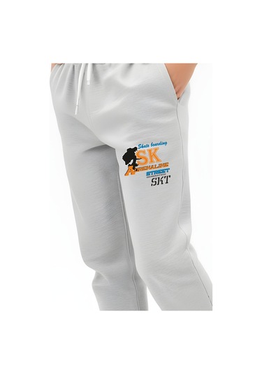 Sk Baskılı Erkek Çocuk Beli Lastik Detaylı Bağlamalı Eşofman Altı Gri