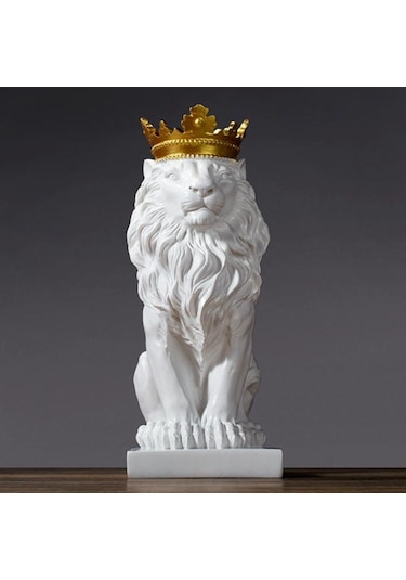 Suntek Aslan Heykeli Vahşi Hayvan Süs Reçine Ev Heykel Beyaz