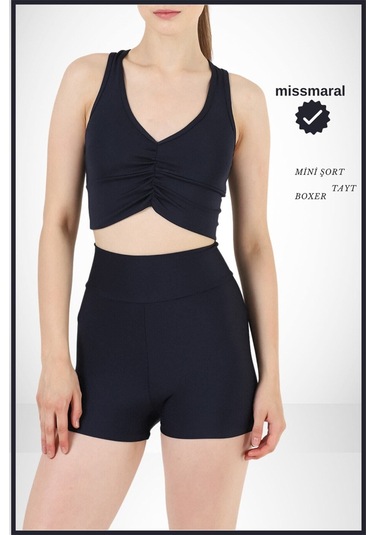 Kadın Lacivert Yüksek Bel Toparlayıcı İç Göstermeyen Boxer Şort Deniz, Havuz & Günlük Kullanım Lacivert