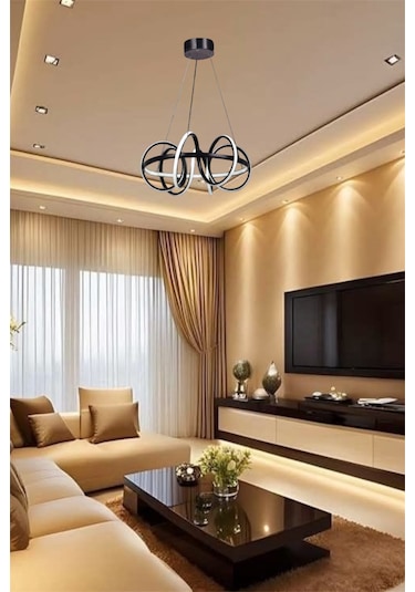 Ey Shop Siyah Çember Model 3 Renk Led Avize Beyaz&sarı&günışığı Siyah