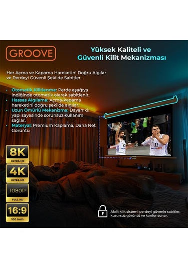Groove Vizio Pro 100 Inch 220x125cm Blackout Işık Geçirmez Profesyonel Projeksiyon Perdesi