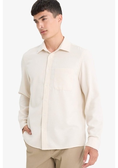 Defacto Regular Fit Polo Yaka Pamuklu Uzun Kollu Gömlek E8181ax25auer140 Ekru-er140