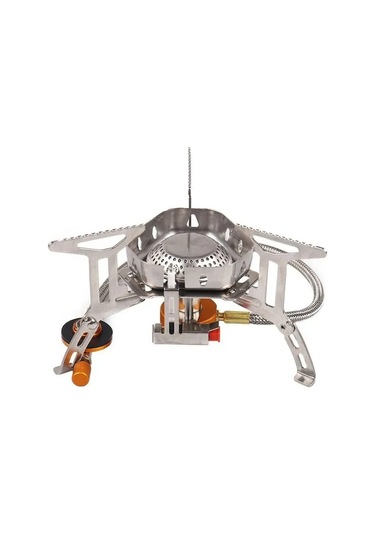 Youtek Taşınabilir Rüzgar Geçirmez Kamp Ocağı - Elektrikli Ateşleme, Ayarlanabilir Alev, Düz Gaz Bağlantısı Gümüş