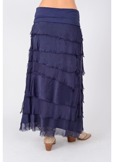 İtalyan 2 Beden Ince Gösteren Kat Kat Ipek Etek & Straplez Elbise Lacivert