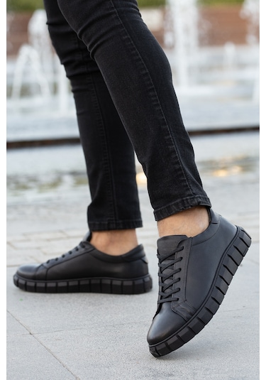 Garantili D075 Hakiki Deri Günlük Ortopedik Erkek Klasik Ayakkabı Siyah