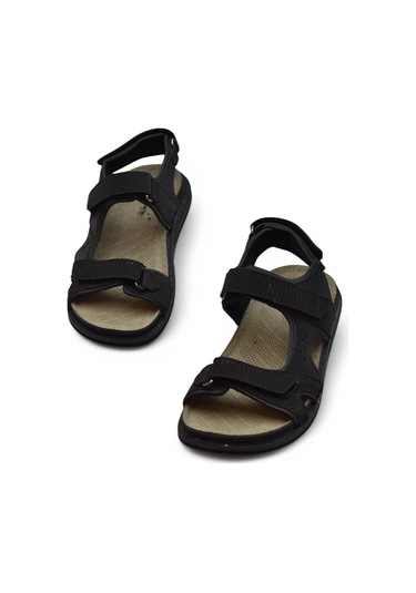 240105 Ortopedik Taban Erkek Sandalet Erkek Cırtlı Sandalet Siyah
