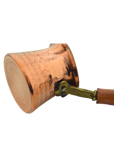 Ludıa Ahşap Saplı El Yapımı Dövme Bakır Cezve No1 Kahve Cezvesi