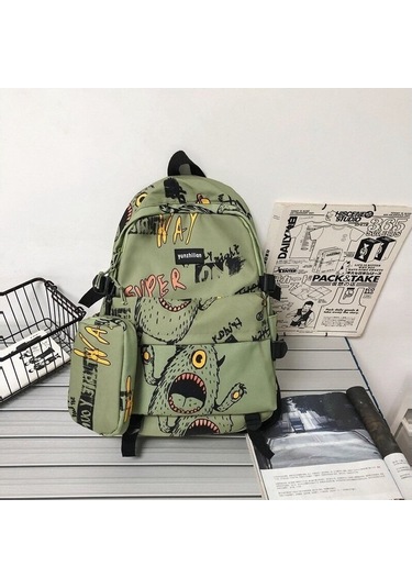 Genç Erkekler İçin Şık Ve Dayanıklı Ortaokul Lise Öğrenci Sırt Çantası - Büyük Kapasiteli Grafik Tasarımlı Moda Trendi Okul Ve Seyahat Çantası Yeşil