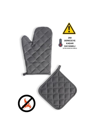 Yanmaz Fırın Eldiveni Ve Fırın Tutacağı 1 Eldiven 1 Tutacak Füme