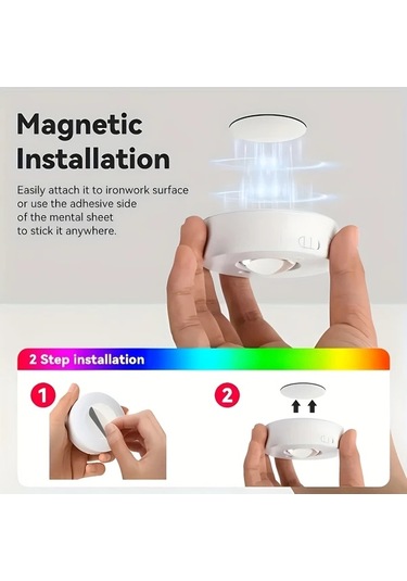 Motion003 3 Adet Şarj Edilebilir Manyetik Rgb Led Dolap Işıkları 3lü Paket Rgb Uzaktan Kum Ahşap