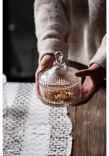 Çizgili Cam Şekerlik Beyaz