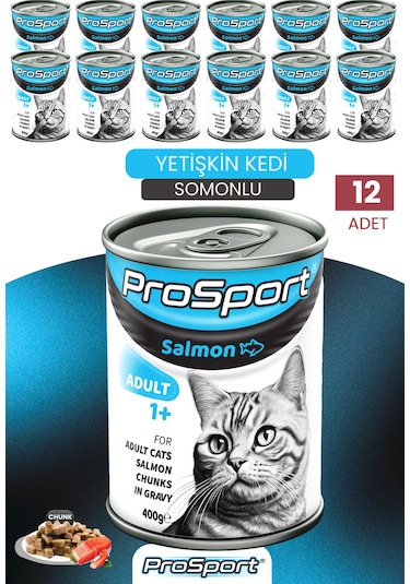 Prosport Chunk Somonlu 12'li Yetişkin Kedi Konserve Yaş Mama 400 Gr 12