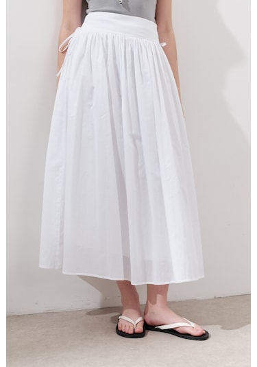 Bağlama Detaylı Geniş Etek Ekru Ekru