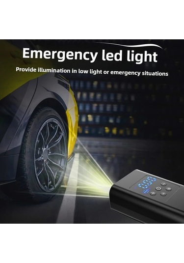 Primepickings Black Portable Lastik Hava Kompresoru 150psı Kablosuz Elektrikli Sise Digital Ekranli Usb-c Sarjli Araba Bisiklet Motor Top Icin