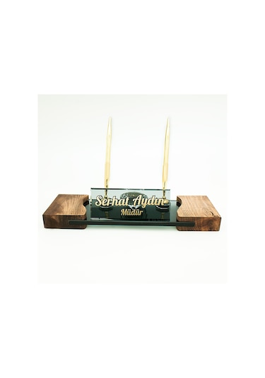 Masif Ayaklı Masa İsimliği Kristal Altın Kabartma İsimlik