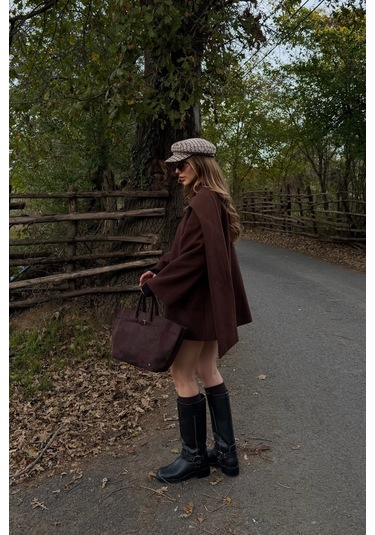 Kahverengi Atkılı Kaşe Ceket - 25912 Kahverengi