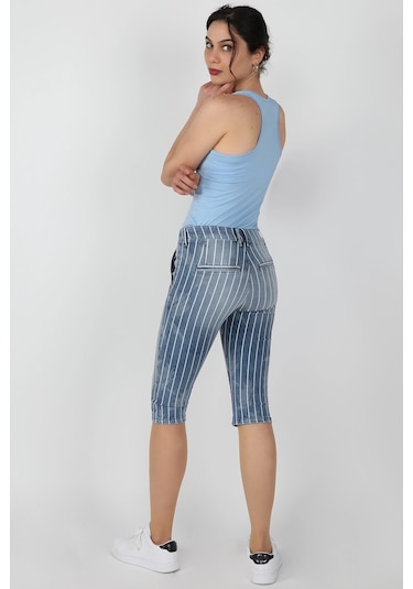 Balins Kadın Çizgili Capri Lzr Ağart Mavi