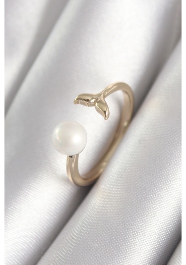 Forwhat Zarif Kadın İçin Golden Pirinç İnci Top Tip Balık Kuyruğu Yüzük Kahverengi