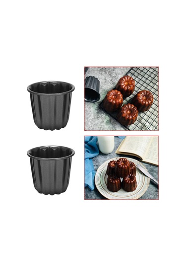 Sointeresting Canele Kalıbı, Cannele Muffin Kupası, 4 Adet Yapışmaz Cannele Kalıbı Gri-siyah Canneles Gri-siyah