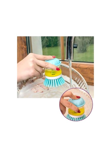 2 Adet Deterjan Hazneli Bulaşık Fırçası, Basmalı Mutfak Banyo Temizlik Yıkama Fırçası 2 Li Set