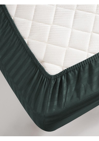 Çarşaf Stripe Saten Düz Lastikli Geniş Ölçü Koyu Yeşil