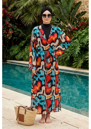 Haliç Mayo Tesettür Mayo Üzerine Tek Kaftan Pareo 6303 Siyah