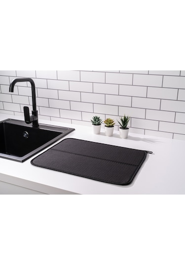 1 Adet Bulaşık Matı Süper Emici Bulaşık Kurutma Matı 45x36cm Tezgah Üstü Bulaşık Matı Yumuşak Doku Siyah