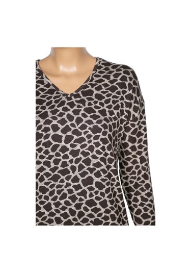 Barem Kadın Lina Büyük Beden Kışlık V Yaka Yumoş Kahve Bluz D09 Kahve