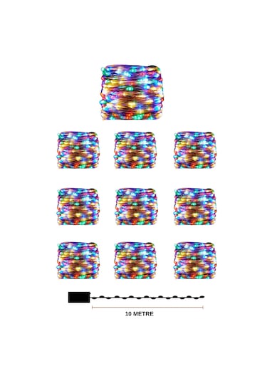10 Adet 10 Metre Rgb Renk Pil İle Çalışan Peri Led Dekoratif Ve Şık Aydınlatma RGB
