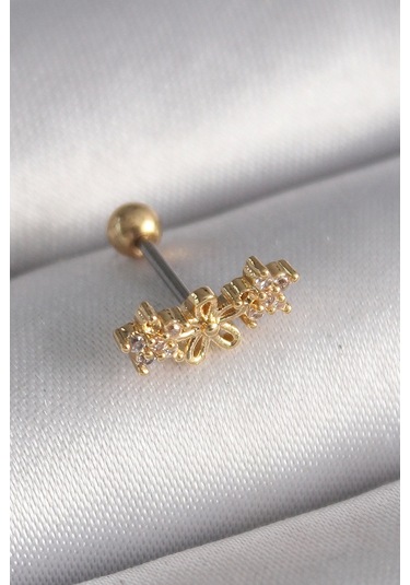 316l Çelik Gold Renk Zirkon Taşlı Çiçek Tragus Piercing Çok Renkli