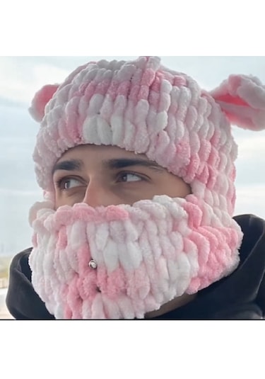 Moonaja Puffy Örgü Kar Maskesi Şapka - Wegh Bere Maske - Balaklava Motorsiklet Kask Ve Kayak Beresi Çok Renkli