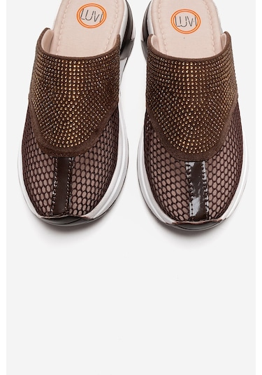 Luvishoes Glea Kahverengi Taşlı Burnu Kapalı Kadın Terlik