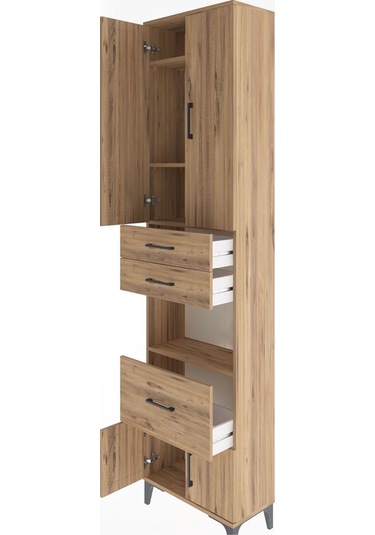 Arges Dolap 4 Raflı 3 Çekmeceli 2 Kapaklı 60x30x243 Çam-çam Atlas Çam