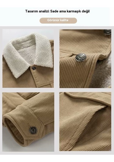 Erkekler İçin Şık Kuzu Derisi İş Ceketi Haki