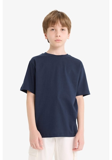 Defacto Erkek Çocuk Bisiklet Yaka Basic Düz Kısa Kollu Tişört K1687a625aunv135 Lacivert