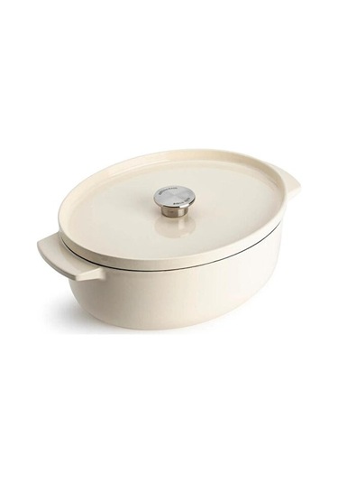 Kitchenaid Krem Rengi Oval Döküm Demir Tencere 30 Cm Krem