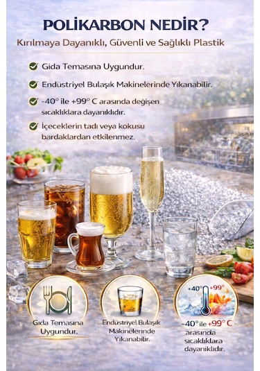 Polikarbon Kırılmaz 6 Adet 280 Ml Long Drink Bardağı Cam Görünümlü Şık Tasarım Şeffaf