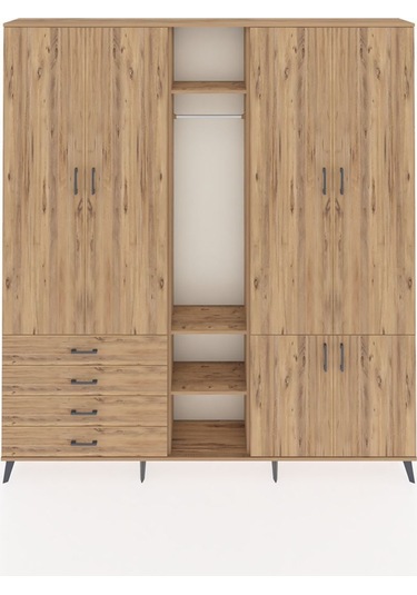 Arges Dolap 14 Raflı 4 Çekmeceli Tek Askılı 220x30x243 Çam-çam/çam Atlas Çam/atlas Çam