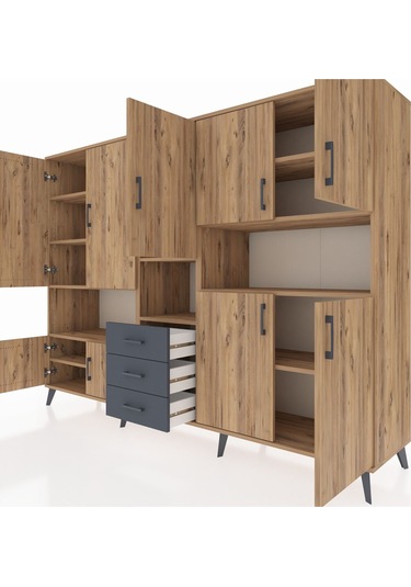 Hyperion Dolap 13 Raflı 3 Çekmeceli 9 Kapaklı 220x44x163 Çam-çam/ Çam-çam/antrasit